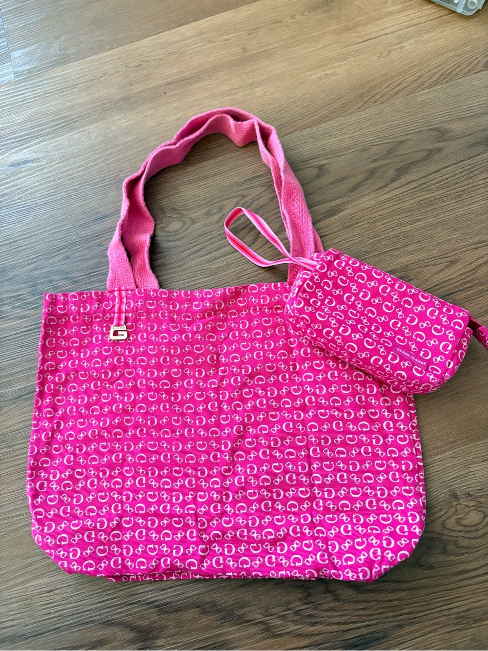 Guess Hot Pink Monogram Tote with Matching Pouch